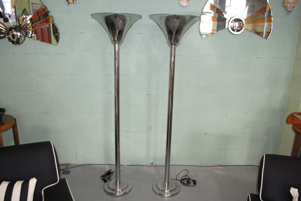 Pair of chrome art deco uplighters