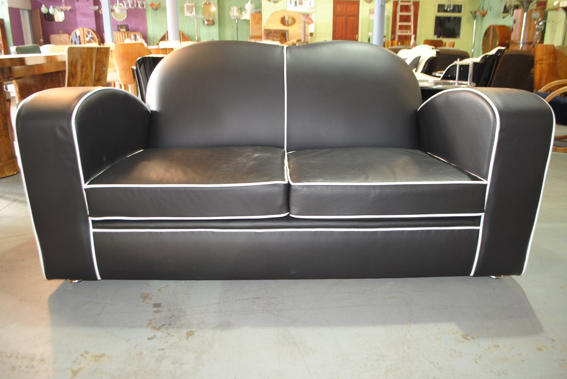 art deco sofa black faux leather