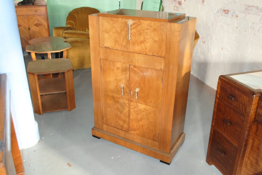 Original Art Deco Walnut Cocktail Cabinet Cloud 9 Art Deco