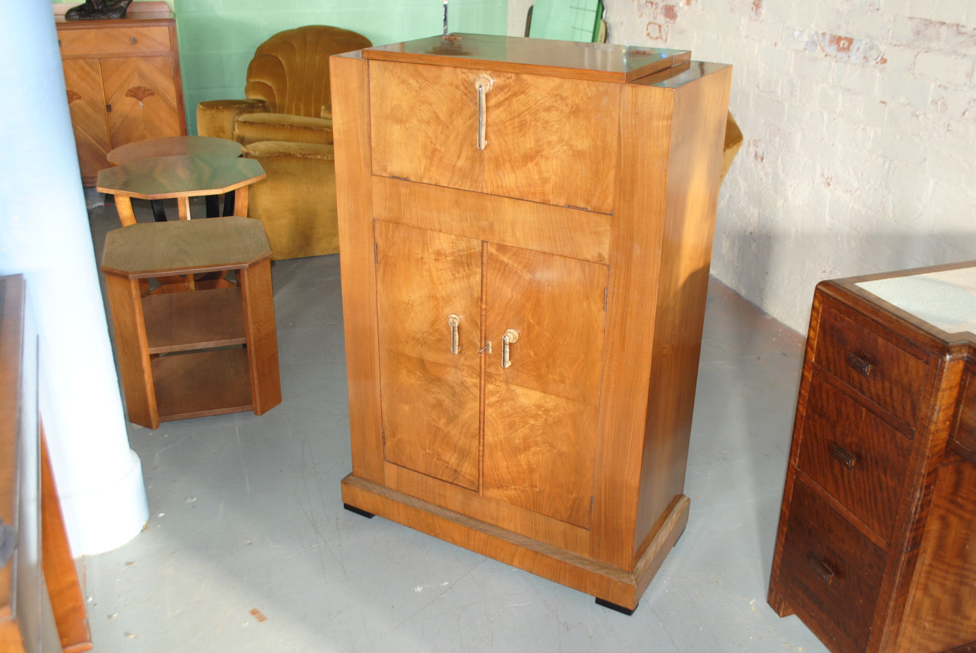 Art Deco Walnut Cocktail Cabinet Cloud 9 Art Deco Furniture Sales