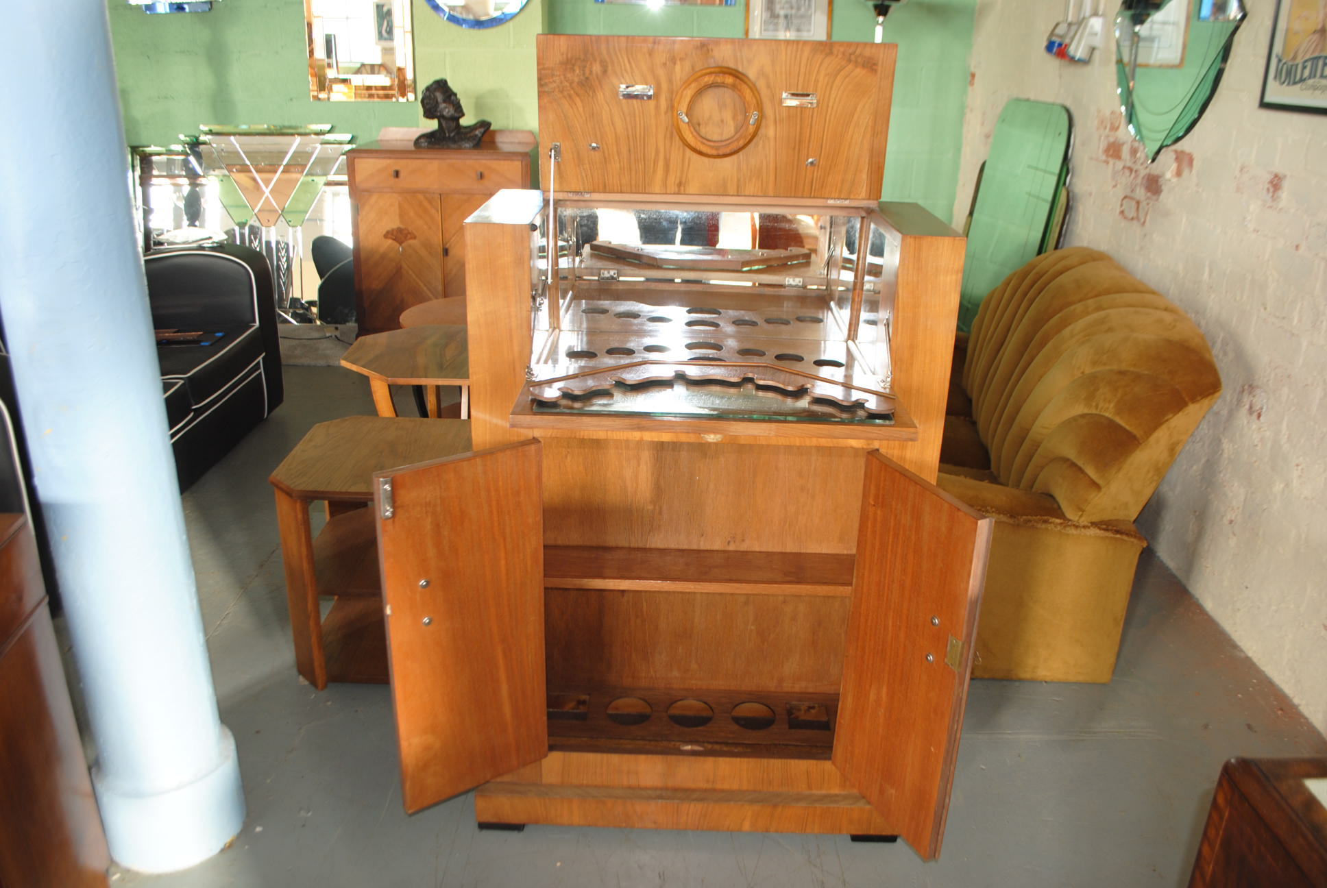 Original Art Deco Walnut Cocktail Cabinet Cloud 9 Art Deco