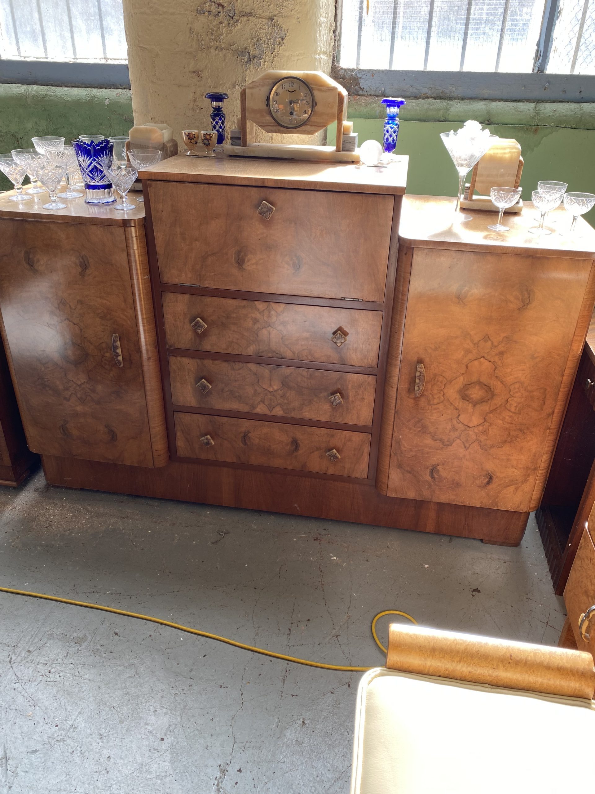Original Walnut Sideboard/Drinks Cabinet - Cloud9 Art Deco Furniture
